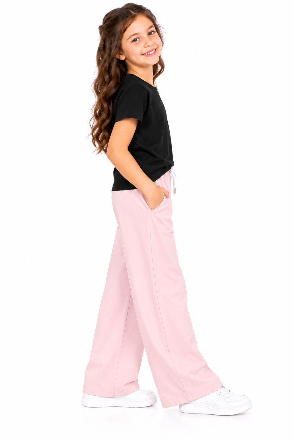 CHILINS Girls Pink Wide Leg Palazzo Pants | Elasticated Waist Casual Trousers