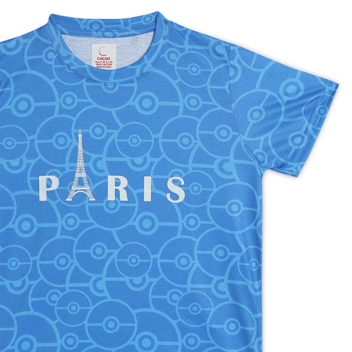 Kids Girls Regular Round Neck Cotton Fit T-Shirt Blue Paris