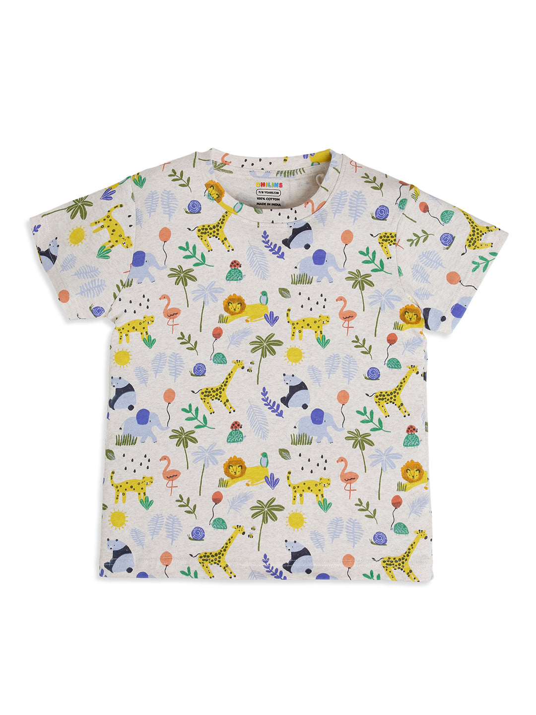 CHILINS Kids Jungle Animal Print Night Suit Set | 100% Cotton Half Sleeve T-Shirt & Pyjama | Boys & Girls Sleepwear