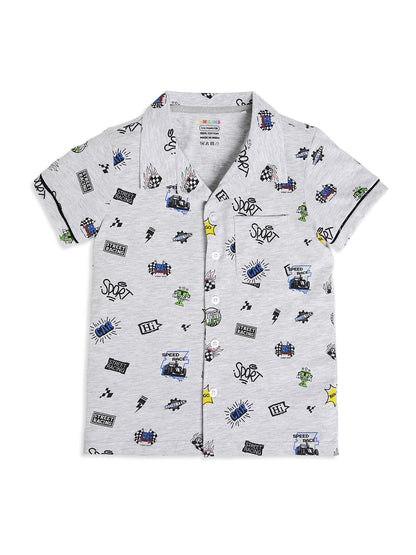CHILINS Boys Racing Print Night Suit Set | 100% Pure Cotton Half Sleeve Shirt & Shorts