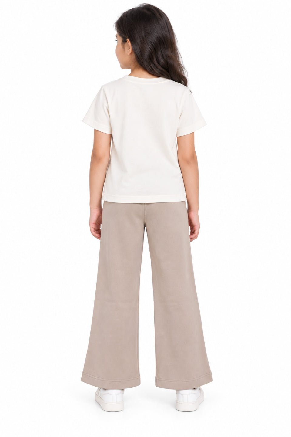 CHILINS Girls Beige Wide Leg Palazzo Pants | Elasticated Drawstring Waist | Side Pockets | Full Length | Regular Fit