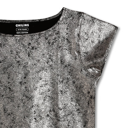 CHILINS Girls Metallic Silver Top | Stylish Party Wear Top for Kids