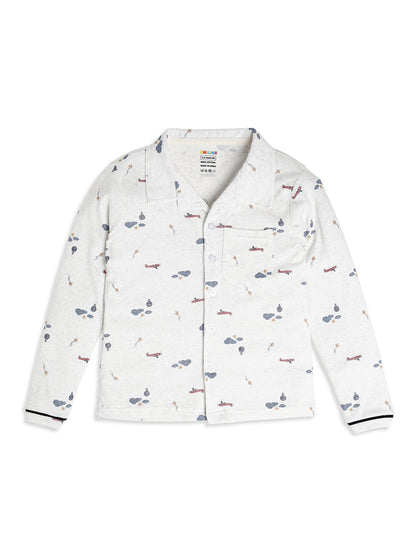 CHILINS Boys Airplane Print Night Suit Set | 100% Pure Cotton Full Sleeve Shirt & Pyjama