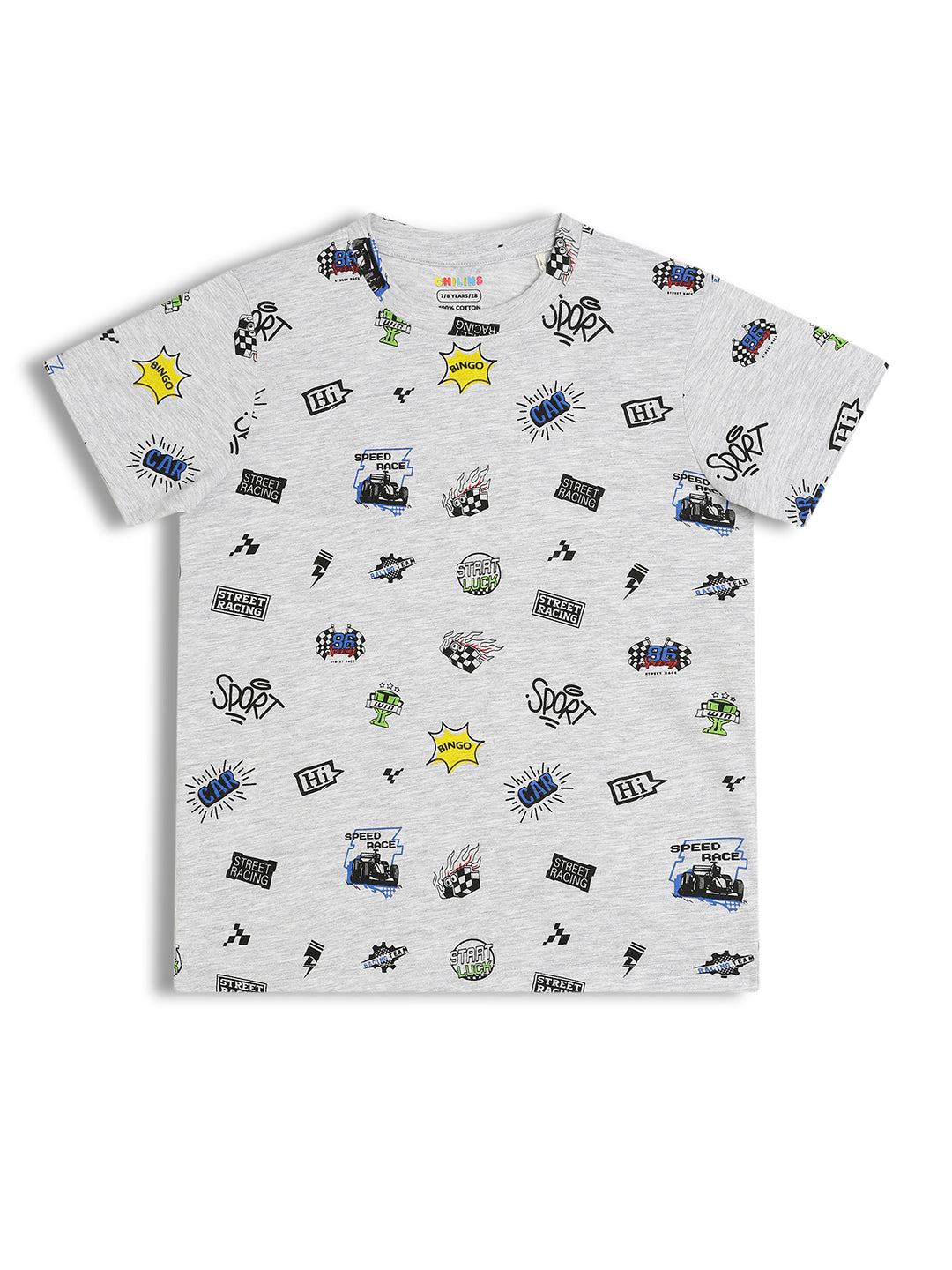 CHILINS Kids Pure Cotton Printed T-Shirt & Shorts Set | Racing Theme Co-Ord Set