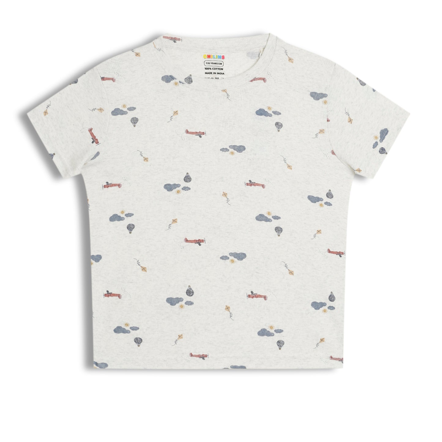 CHILINS Kids Pure Cotton Printed T-Shirt & Pyjama Set | Cream Comfort Nightwear