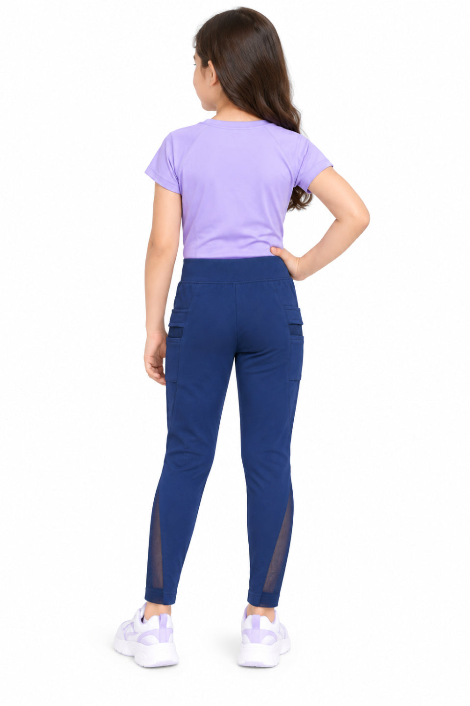 CHILINS Girls Navy Blue Sports Leggings | Activewear Leggings | Mesh Side Panel | Comfortable Fit