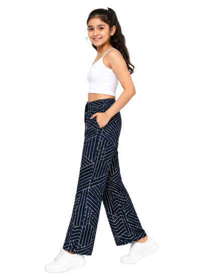 CHILINS Girls Blue Printed Lycra Spun Wide-Leg Palazzo Pants