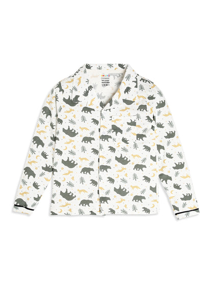 CHILINS Boys Forest Animal Print Night Suit Set | 100% Pure Cotton Full Sleeve Shirt & Pyjama