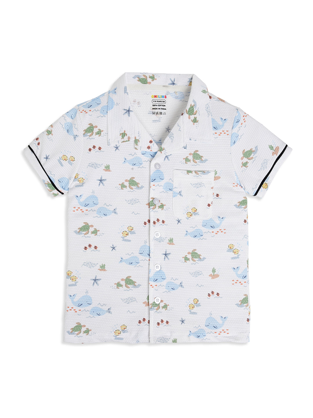 CHILINS Boys Ocean Print Night Suit Set | 100% Pure Cotton Half Sleeve Shirt & Shorts