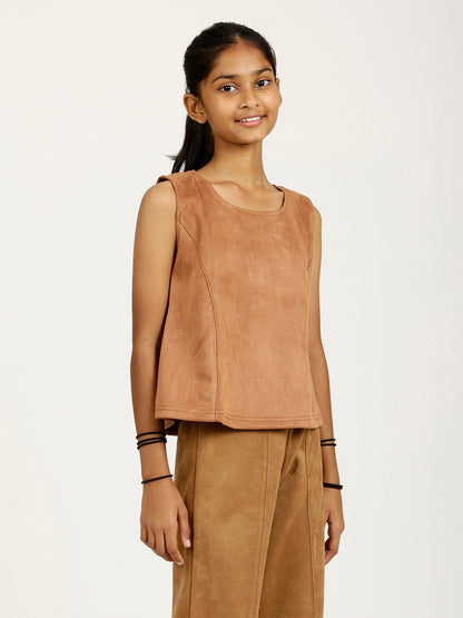 CHILINS Girls Brown Fancy Balloon Top Stylish Kidswear