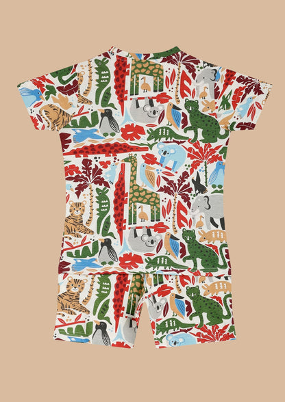 CHILINS Kids’ Pure Cotton Animal Print Shirt & Shorts Set – Vibrant Outdoor Wear