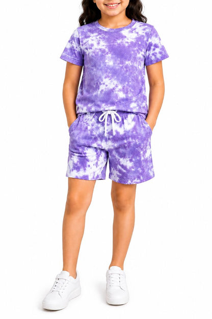 CHILINS Girls Purple Tie-Dye T-Shirt & Shorts Set | Casual Co-Ord Set