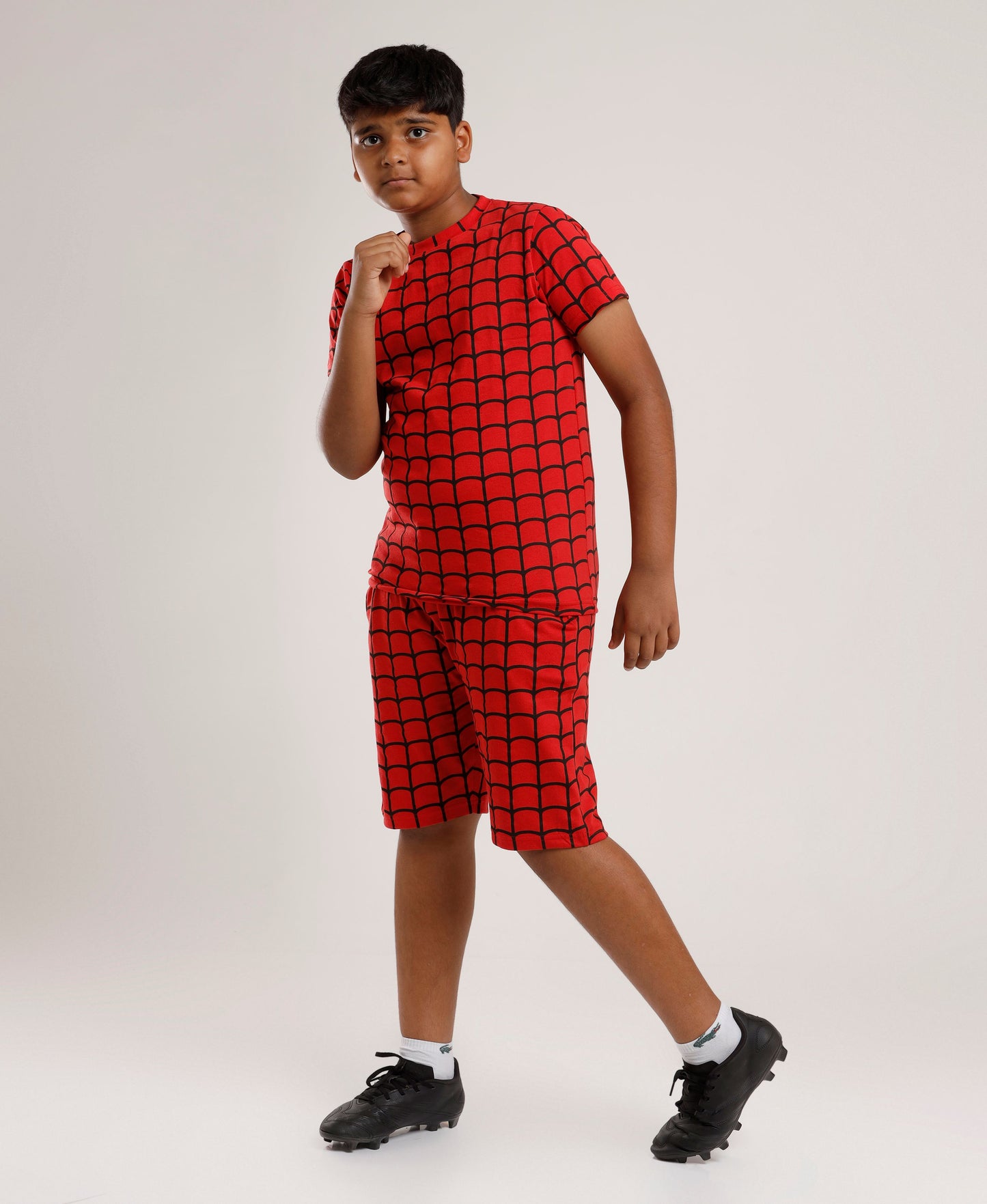 Printed Boys Half Sleeves Shorts Set - Spider - Coord set -Red Night suit
