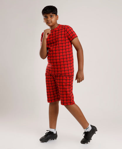 Printed Boys Half Sleeves Shorts Set - Spider - Coord set -Red Night suit