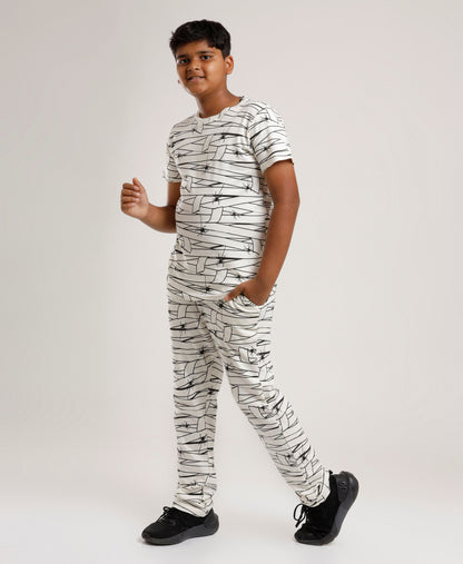 Printed Boys Half Sleeves Pyjama Set - Spider - Coord set -White Night suit