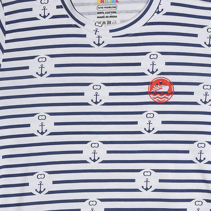 Boy Cotton Regular Fit Printed T-Shirt - Half Sleeve - Round Neck | White Arrow