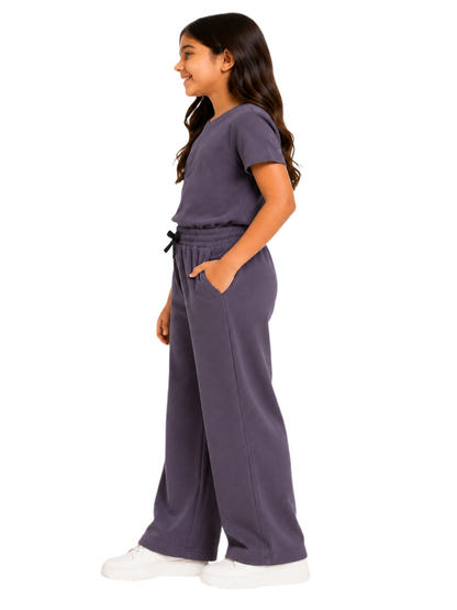 CHILINS Girls Purple Textured Top & Wide-Leg Pants Set