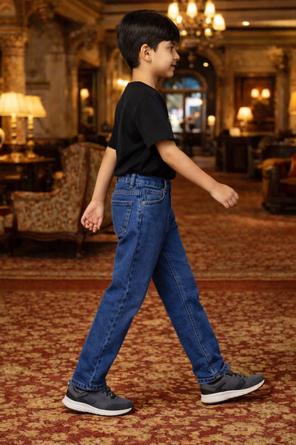 CHILINS Kids Blue Denim Jeans | Button Closure Regular Fit Jeans