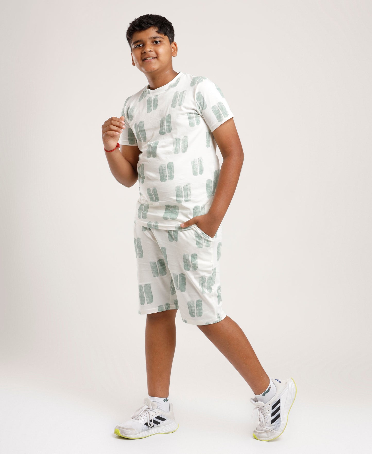 Printed Boys Half Sleeves Shorts Set - Coord set -White Night suit