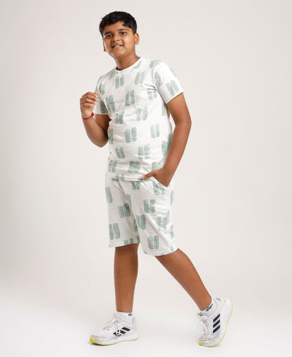 Printed Boys Half Sleeves Shorts Set - Coord set -White Night suit