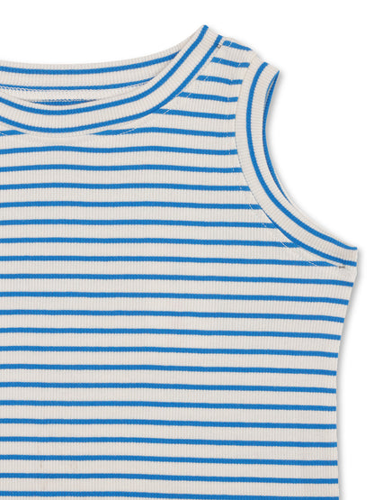 CHILINS Girls White Blue Ribbed Cotton Crop Top Stylish & Comfortable Kidswear