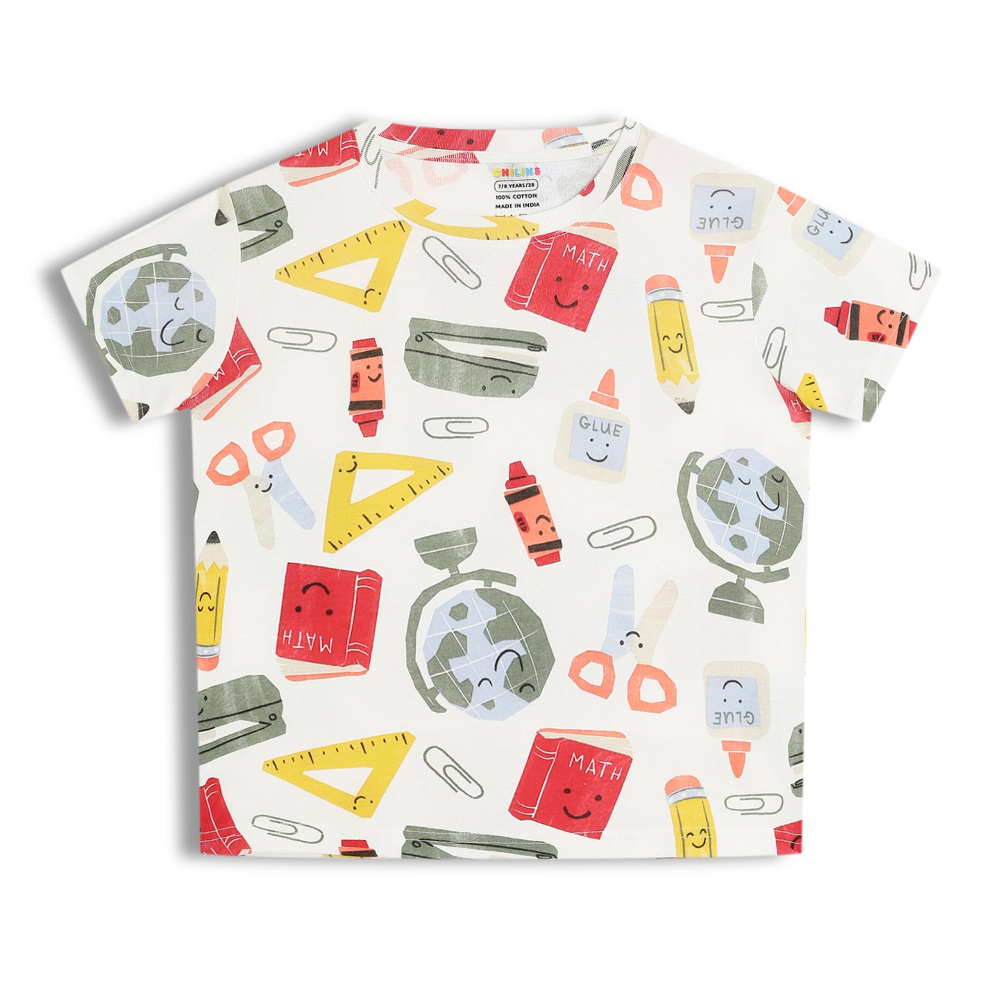 CHILINS Kids Pure Cotton Printed T-Shirt & Pyjama Set | School Theme Nightwear Set