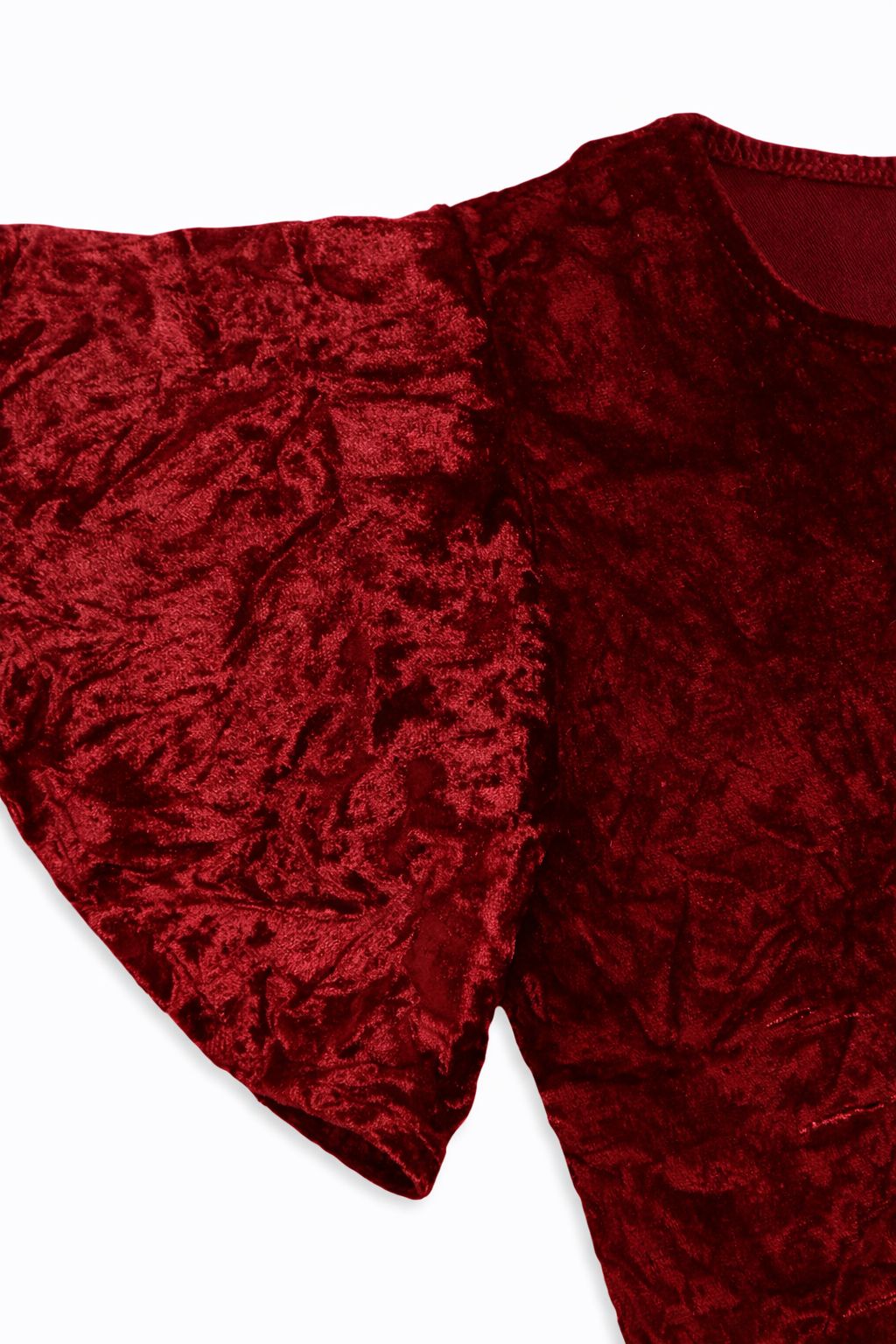 CHILINS Girls Red Velvet Top | Soft Crushed Velvet Flutter Sleeve Party Wear T-Shirt