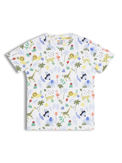 CHILINS Kids Pure Cotton Printed T-Shirt & Shorts Set | Jungle Animal Print Co-Ord Set
