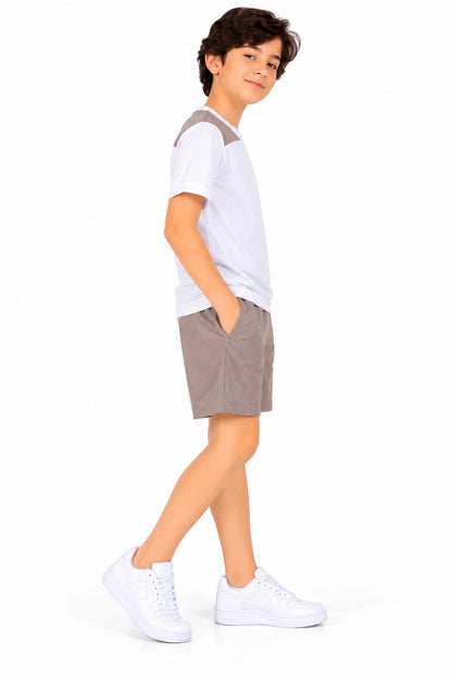 CHILINS Unisex Kids White, Olive & Light Brown Short Sleeve Sports T-Shirt for Boys & Girls