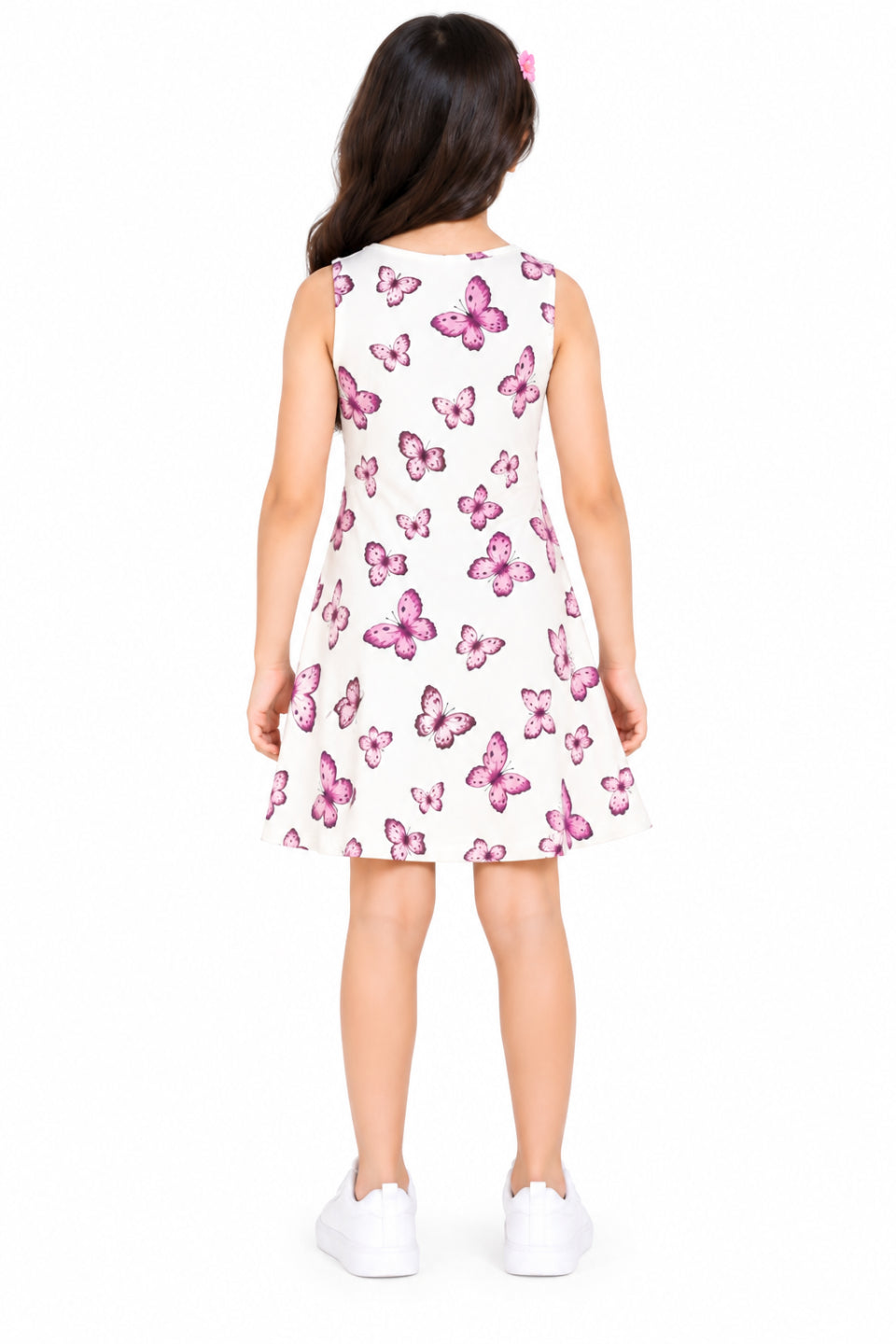 CHILINS Girls Butterfly Print Frock Dress | Sleeveless A-Line Dress | Pink Butterfly Pattern | Casual Wear