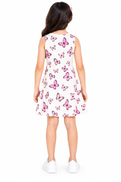 CHILINS Girls Butterfly Print Frock Dress | Sleeveless A-Line Dress | Pink Butterfly Pattern | Casual Wear