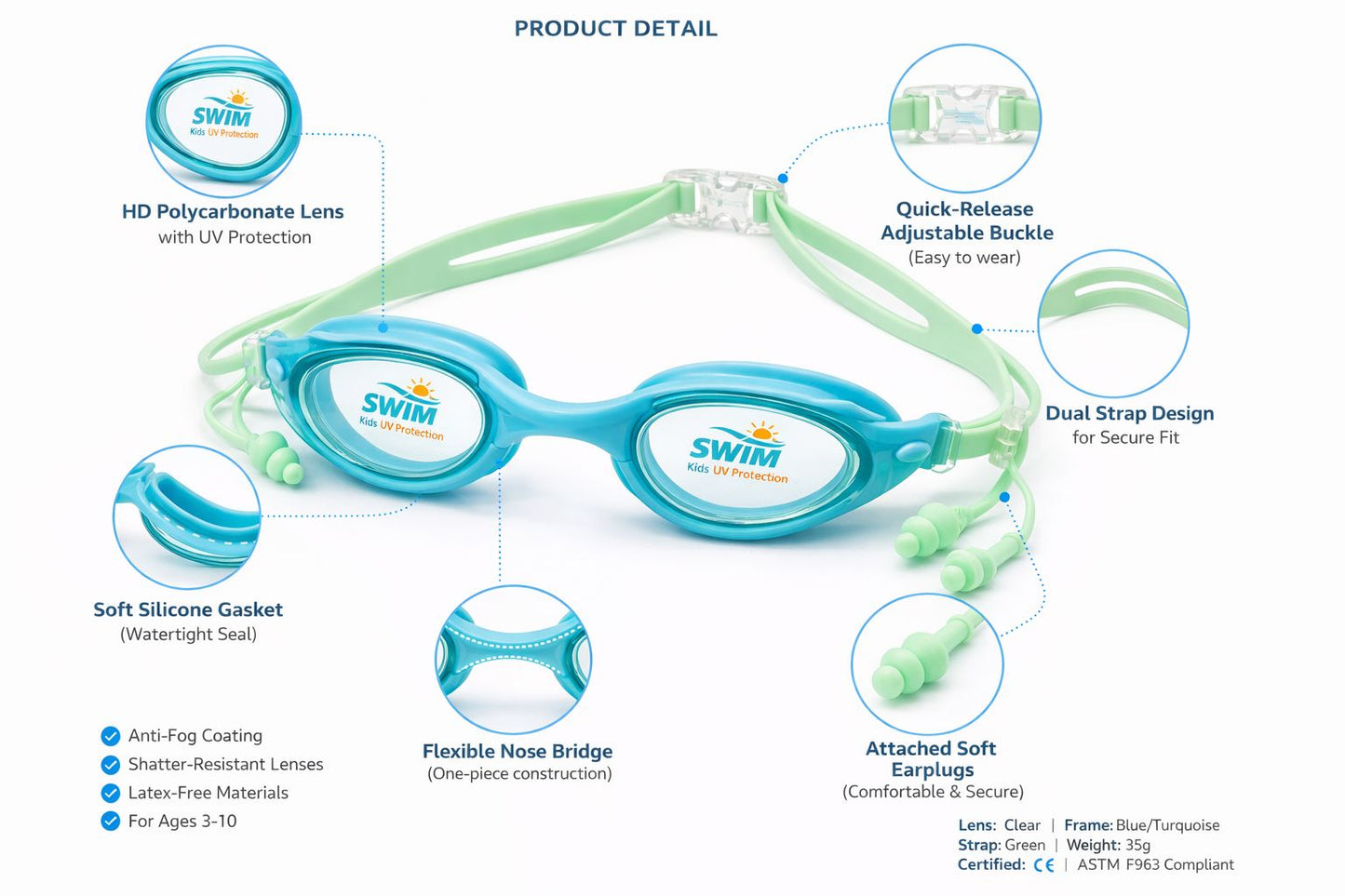 Swimming Goggles for Kids Boys Girls