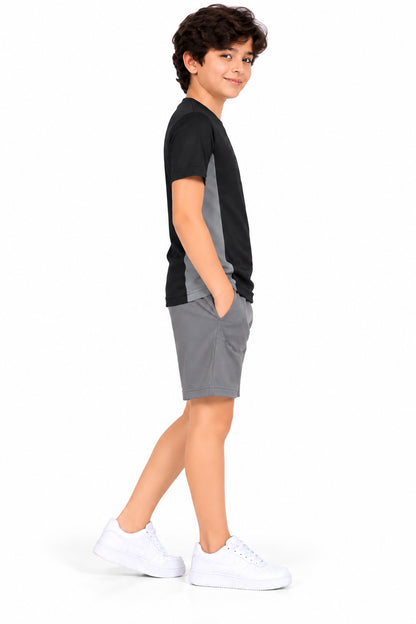 CHILINS Unisex Kids Black & Grey Short Sleeve Sports T-Shirt for Boys & Girls