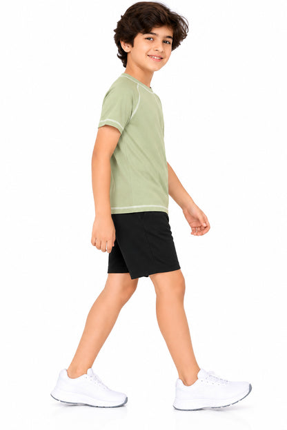 CHILINS Kids Sage Green Sports T-Shirt | Boys & Girls | Raglan Sleeves | Contrast Stitching