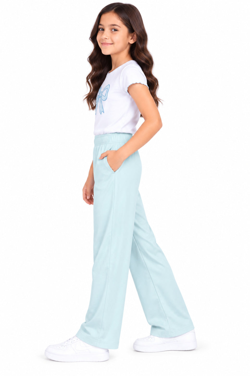CHILINS Girls Light Blue Wide Leg Palazzo Pants | Elasticated Waist | Side Pockets | Full Length | Regular Fit