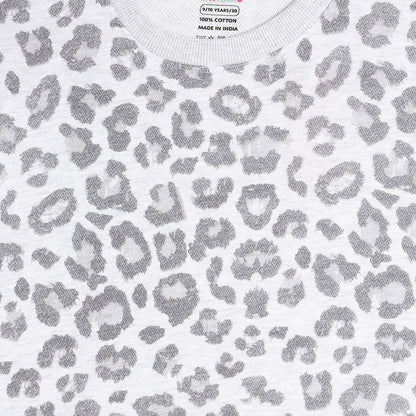 Girls Fleece Printed Round Neck Sweatshirt | Grey Animal Print