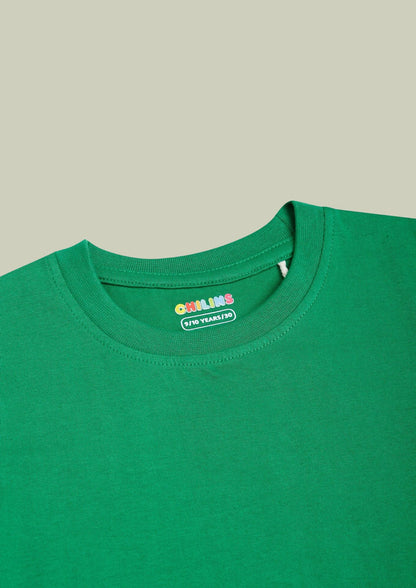CHILINS Kids’ Green Cotton T‑Shirt – Soft Crew‑Neck Everyday Wear