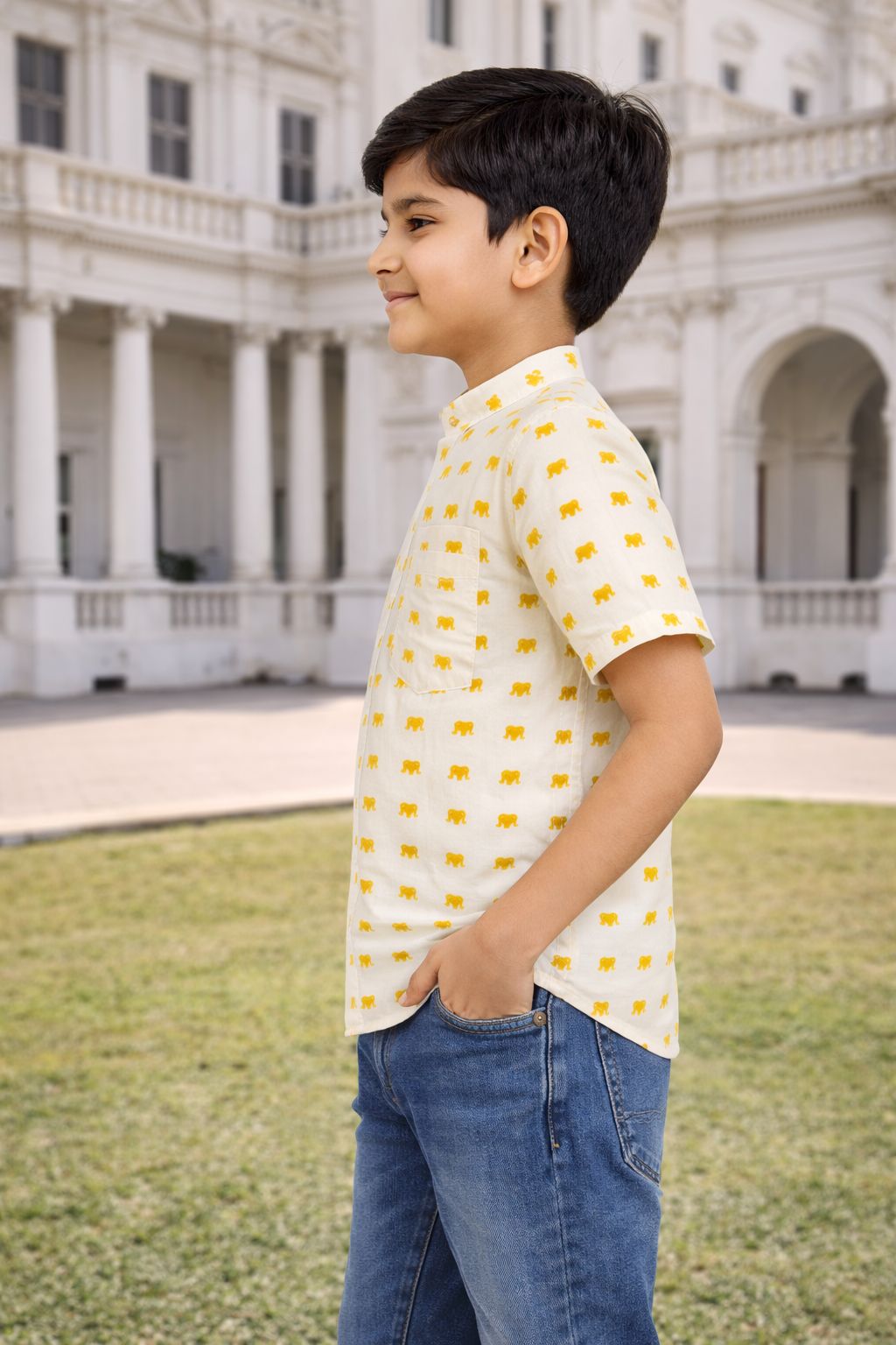 CHILINS Boys Cotton Printed Shirt with Mandarin Collar – Casual Wear