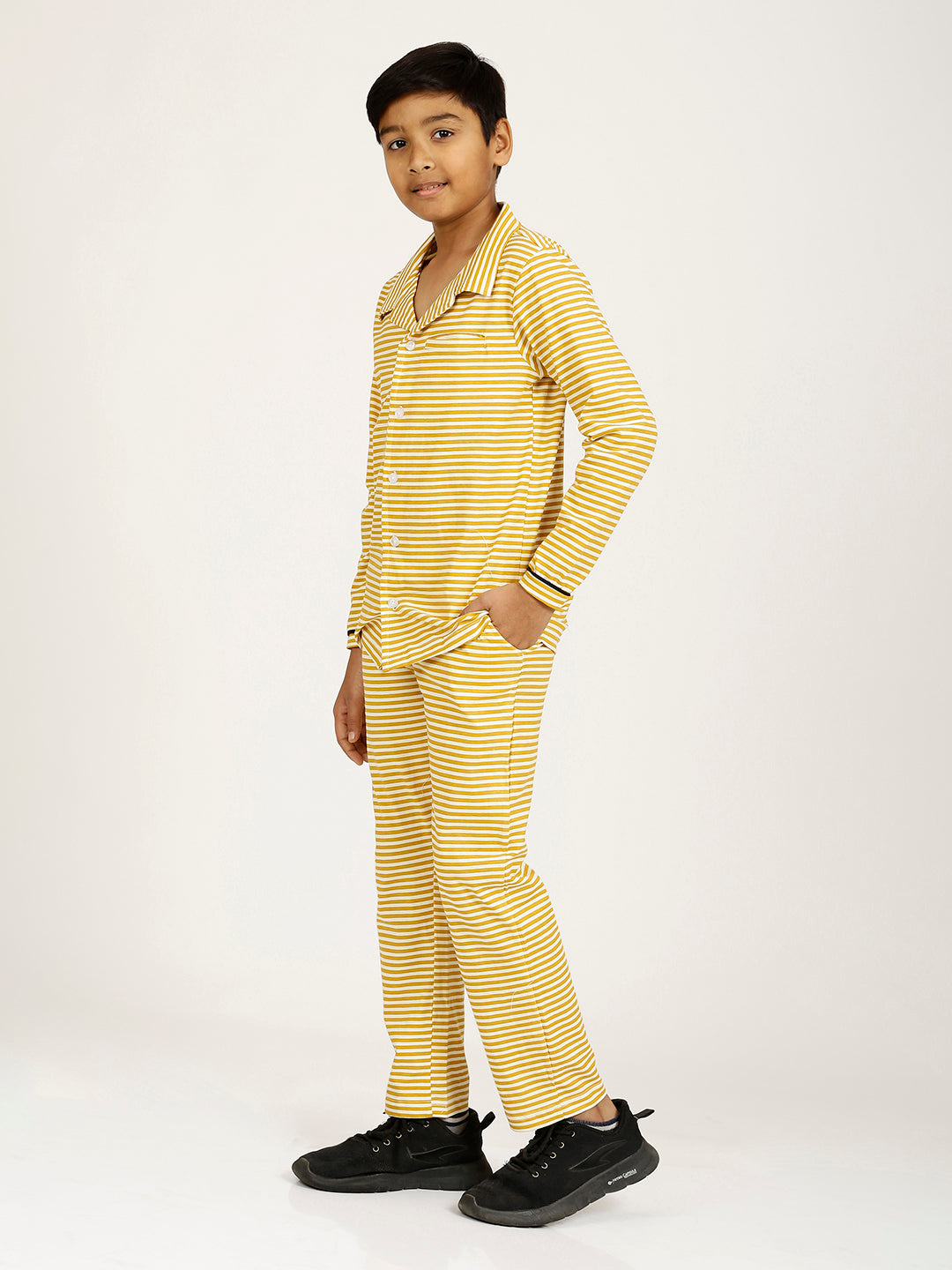 CHILINS Kids Cotton Shirt Pyjama Night Dress – Striped Print Sleepwear Set