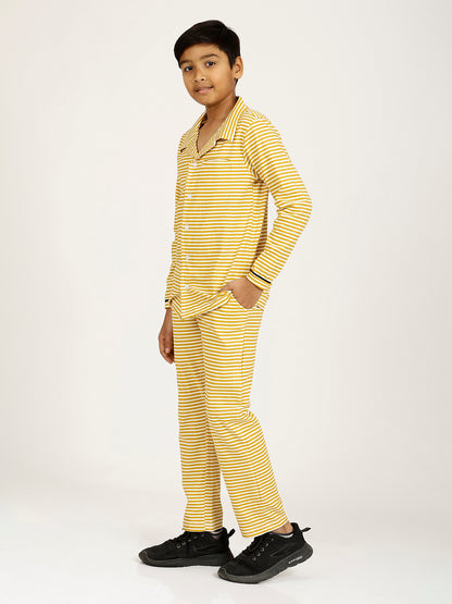 CHILINS Kids Cotton Shirt Pyjama Night Dress – Striped Print Sleepwear Set