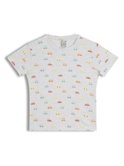 CHILINS Kids Pure Cotton Printed T-Shirt & Shorts Set | Car Print Co-Ord Set