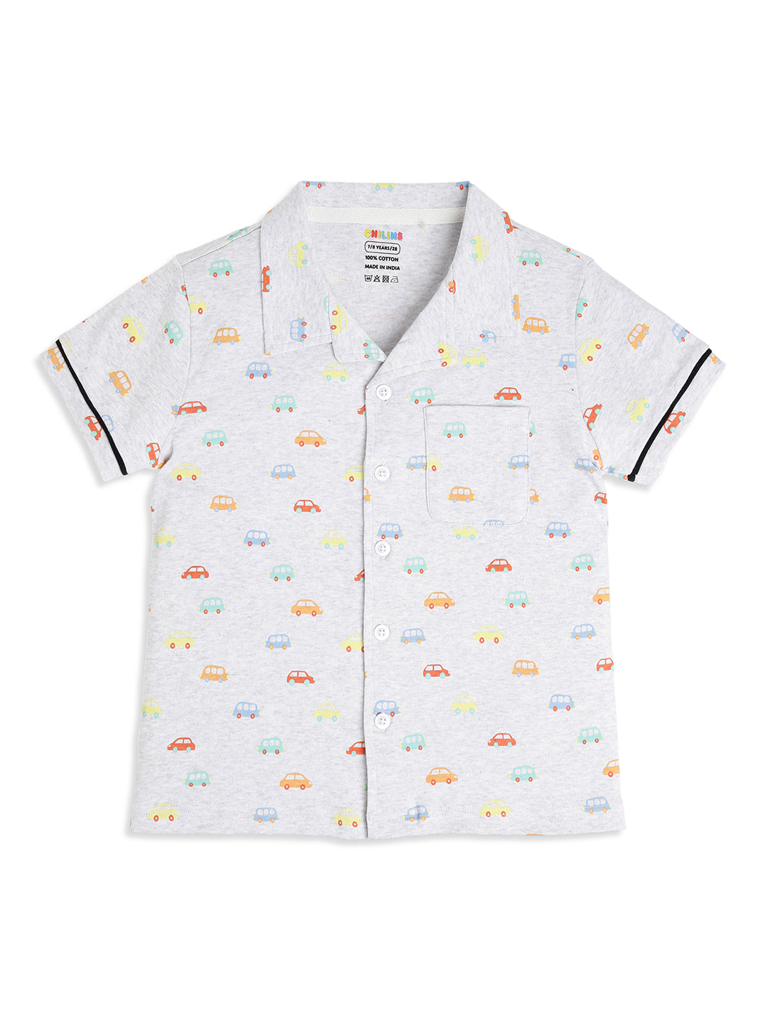 CHILINS Boys Car Print Night Suit Set | 100% Pure Cotton Half Sleeve Shirt & Shorts