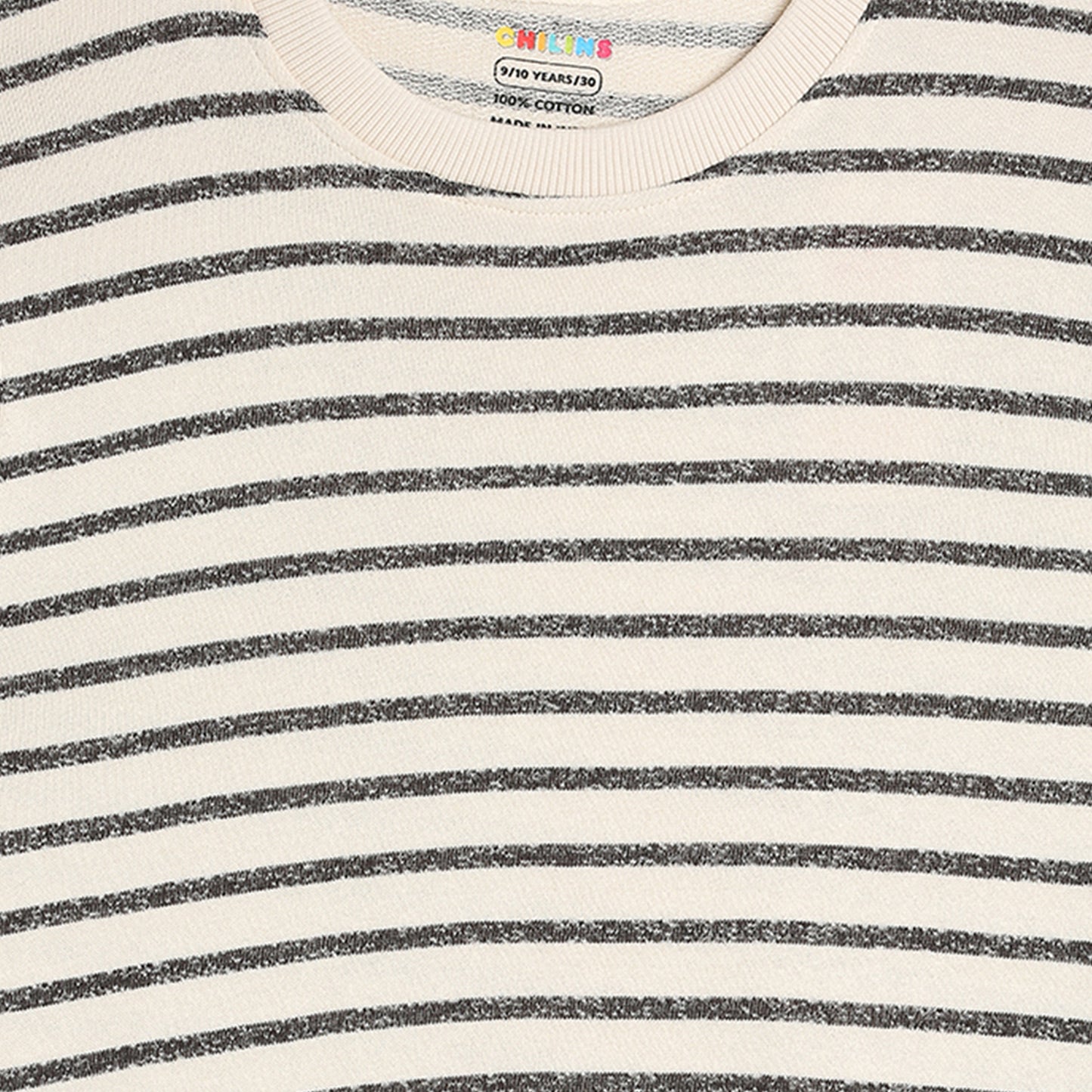 Boys Fleece Printed Round Neck Sweatshirt | White Black Striped
