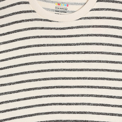 Boys Fleece Printed Round Neck Sweatshirt | White Black Striped