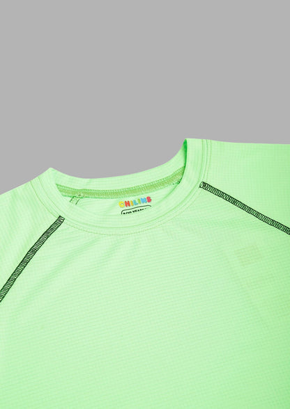 CHILINS Kids’ Neon Green Dry‑Fit Sports T‑Shirt – Activewear for Outdoor & School Sports