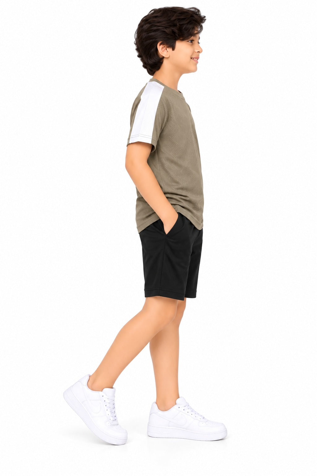 CHILINS Unisex Kids Olive Green & White Short Sleeve Sports T-Shirt for Boys & Girls