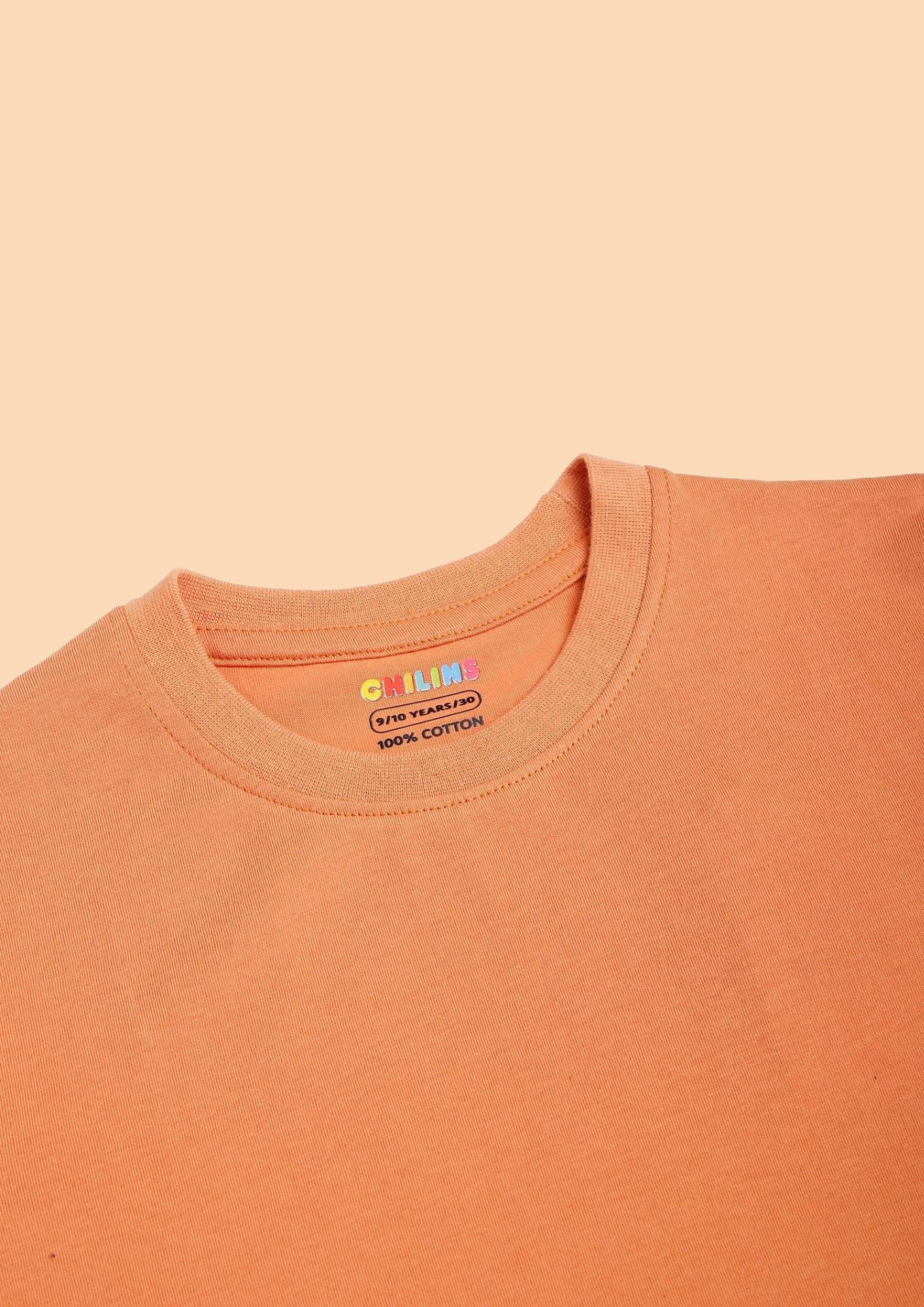 CHILINS Kids’ Peach Orange Cotton T‑Shirt – Soft Crew‑Neck Everyday Wear