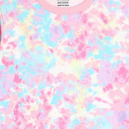 Girls Fleece Printed Round Neck Sweatshirt | Pink Tie Dye