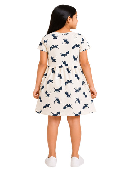 CHILINS Girls Beige Printed Cotton Frock Dress