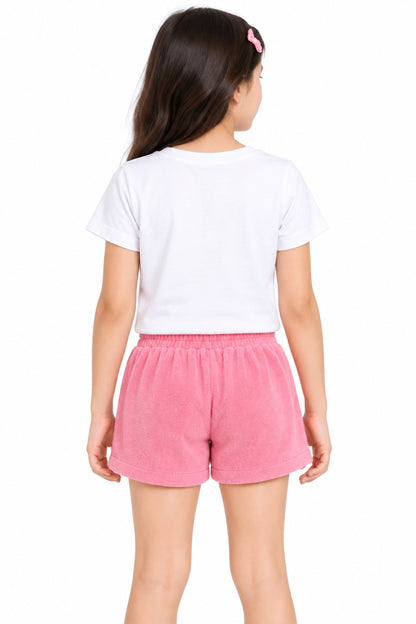 CHILINS Girls Pink Terry Shorts | Casual Shorts | Elasticated Waist | Side Pockets